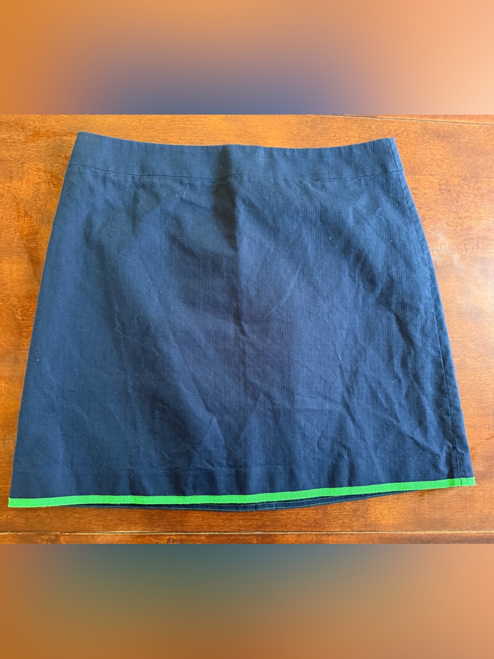 J. Crew Short Navy Skirt with Green Trim & Back Zipper